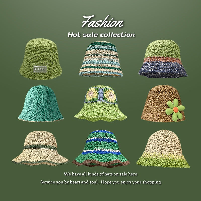 Beach Green Sun Hat Female Summer Foldable