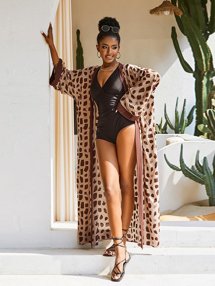 Rayon Printed Beach Cover up Sexy Cardigan Loose Vacation Sun Protection Shirt Beach Cover Up