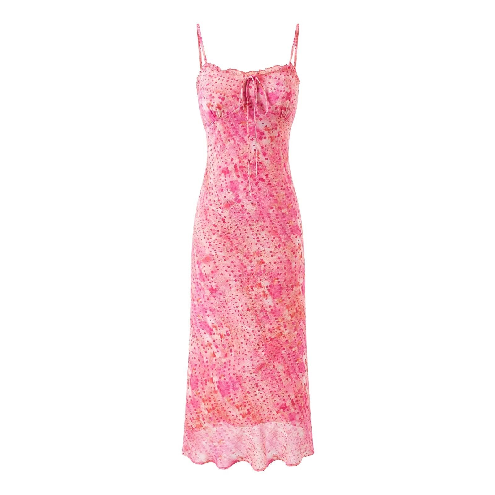 Sweet Elegant Floral Bow Suspenders Dress Women Spring Summer Slim Fit Slim Fit Mid Length Dress