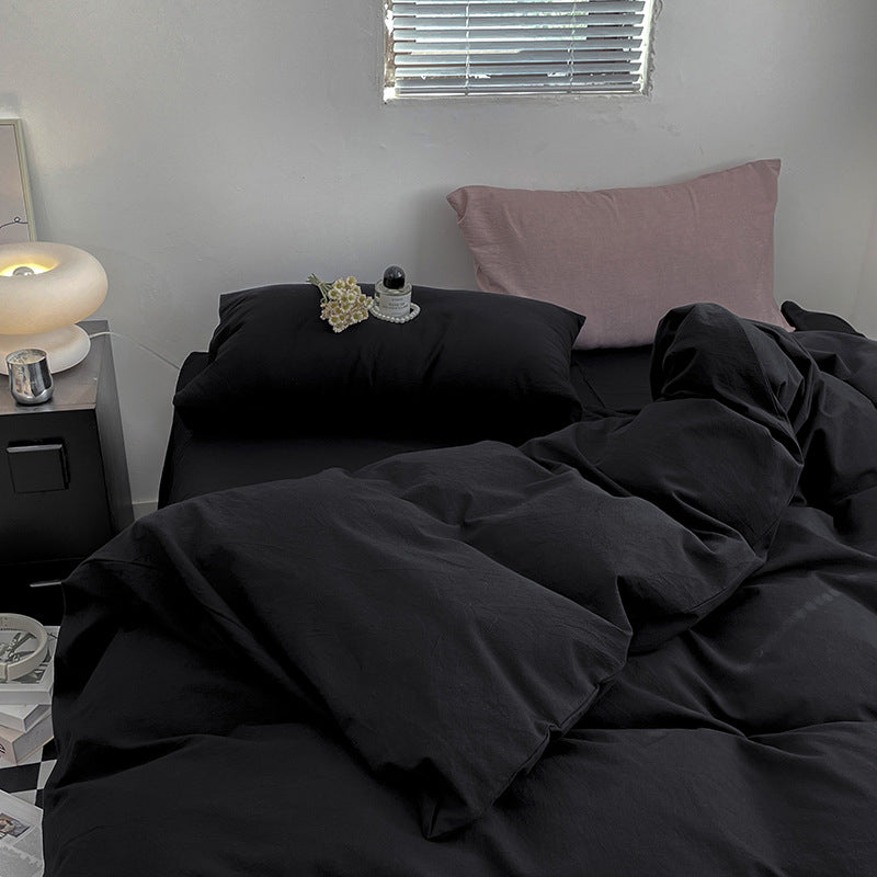 Cotton Dyed Washed Cotton Bedding Set Pure Cotton A Class Flat Sheet Quilt Cover Fitted Sheet Quilt Cover Three-Piece Set Striped