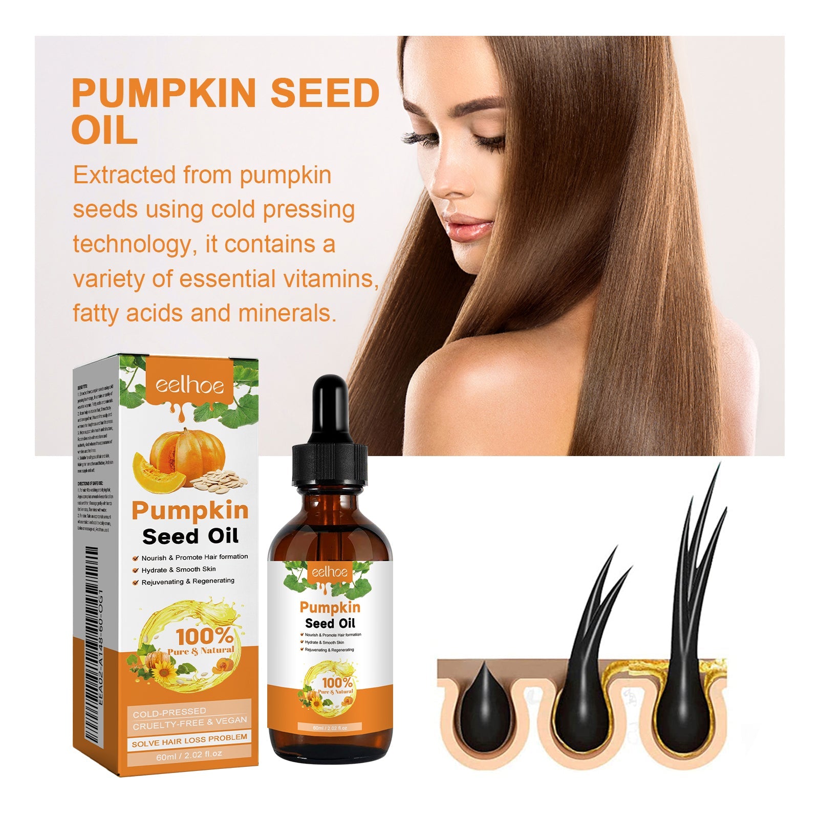 Pumpkin Seed Oil Moisturizes And Repair Hair Root, Firming Hair, Smoothing And Strengthening Hair Care Essential Oil