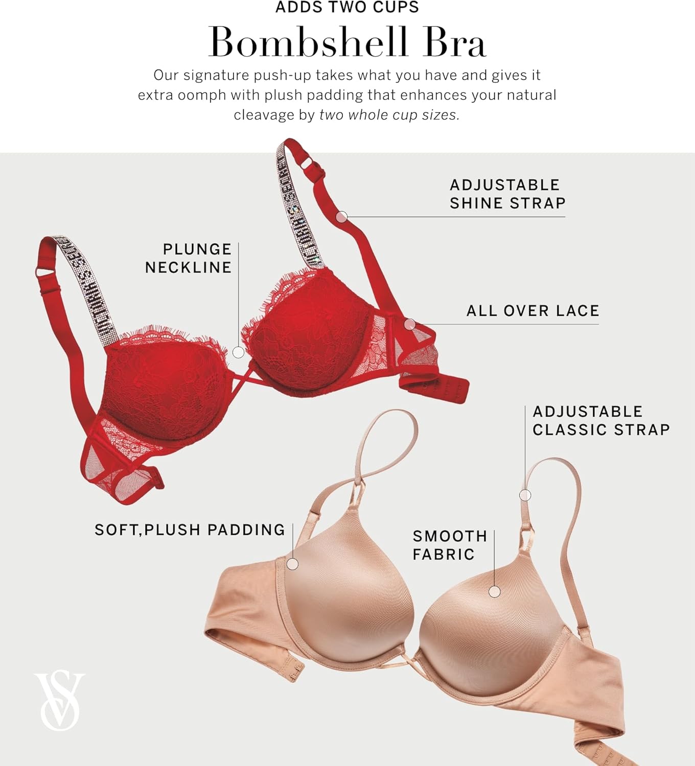 Victoria's Secret Women's Very Sexy Bombshell Adds-2-Cups Push Up Bra, Bras for Women (32A-38DDD)