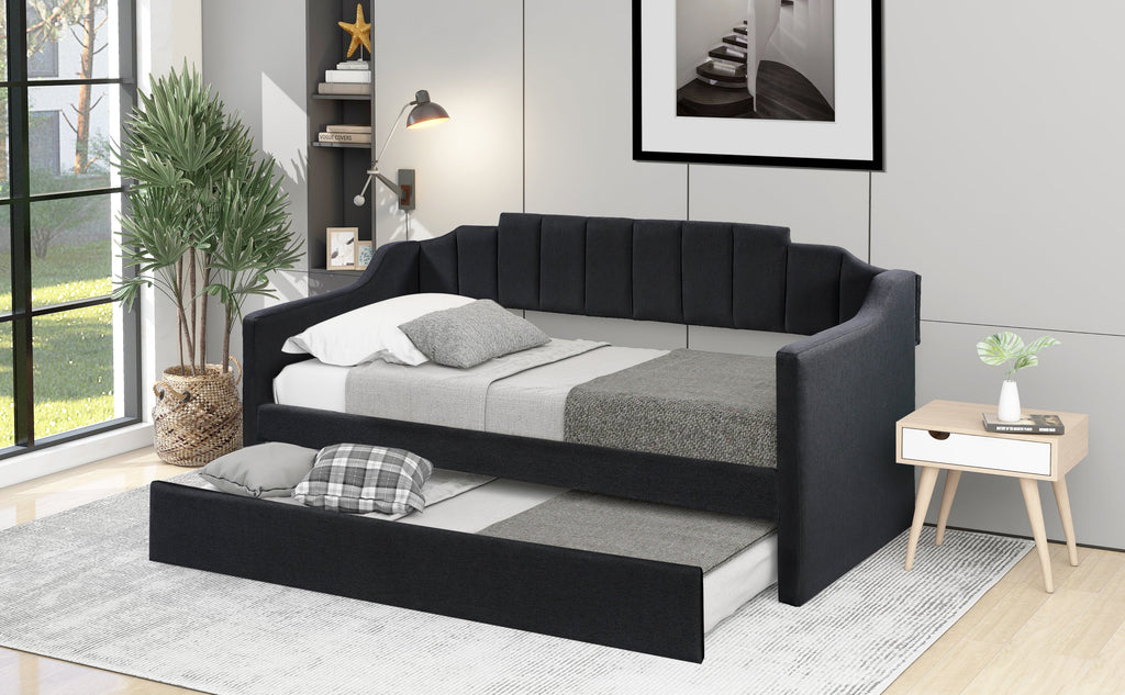 Upholstered Twin Daybed with Trundle Black