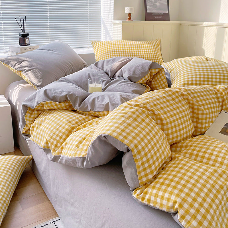 Cotton Dyed Washed Cotton Bedding Set Pure Cotton A Class Flat Sheet Quilt Cover Fitted Sheet Quilt Cover Three-Piece Set Striped