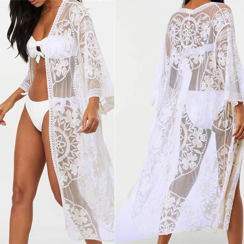 Lace Mesh Crochet Beach Cover up Seaside Vacation Bikini Sun Protection Clothing