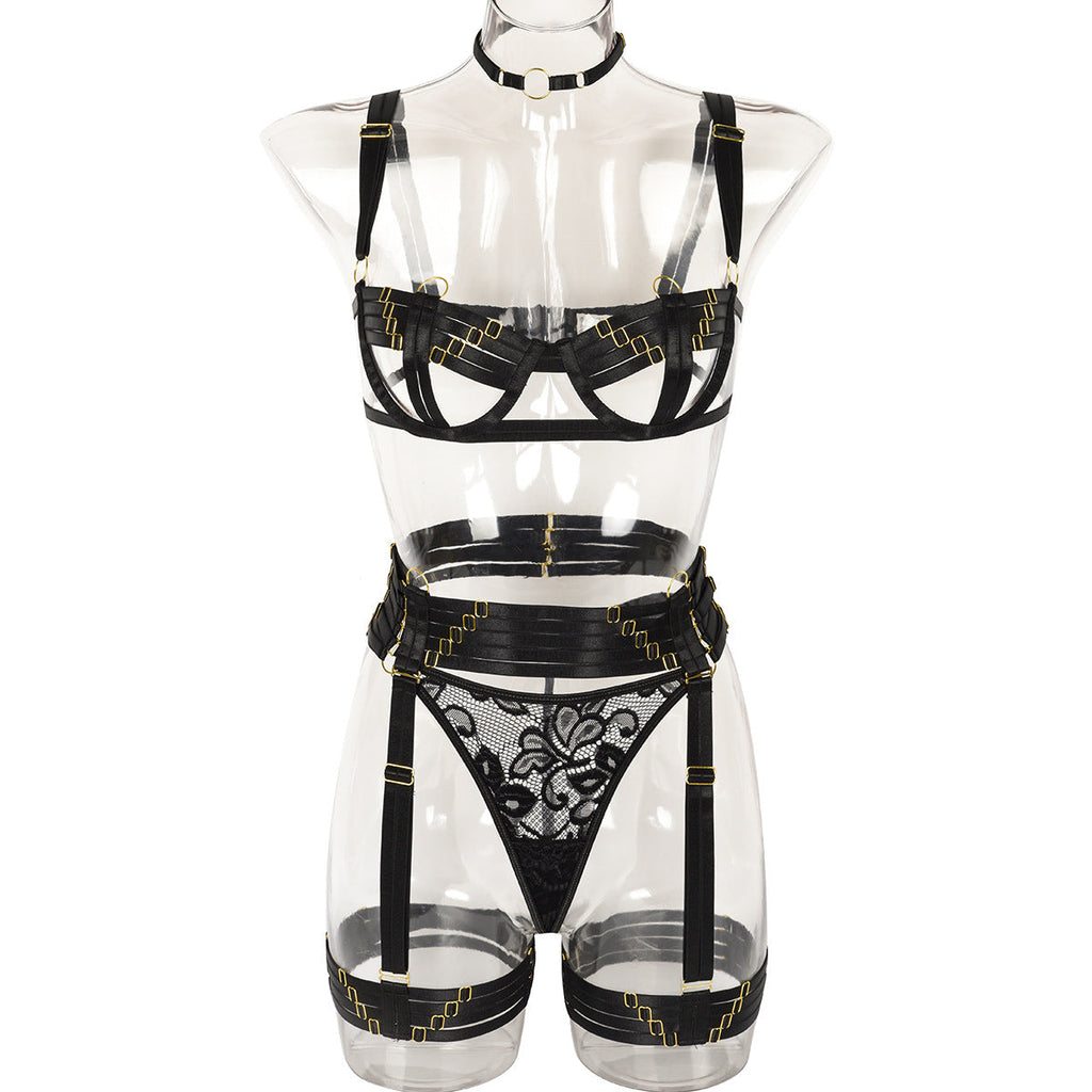 Sexy Four Piece Set Complex Heavy Craft Multi Strap Ornament Stitching Underwear