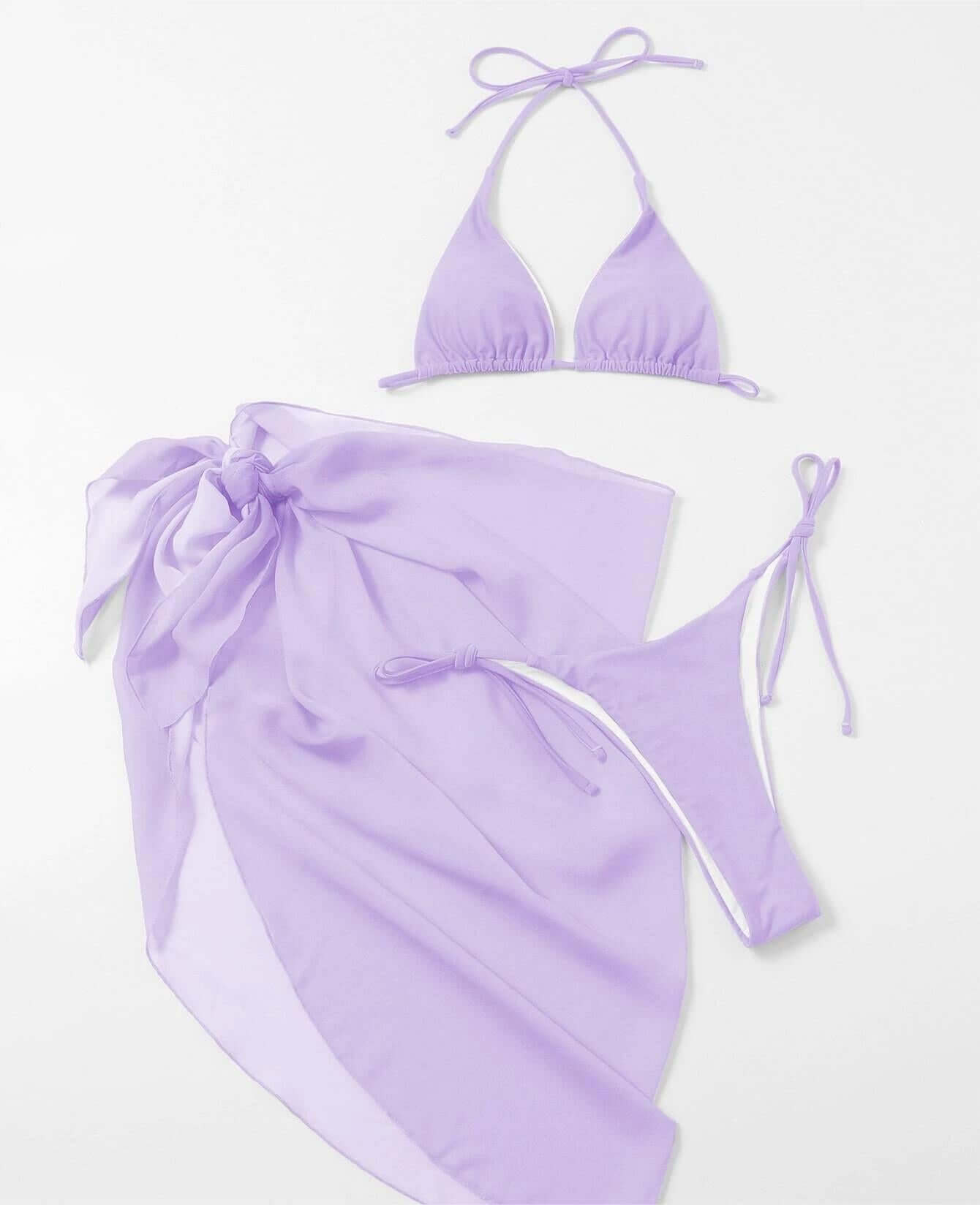 Bikini Sexy Solid Color Swimwear Split Spring Bikini Three Piece Swimsuit - Alyas Rasooli