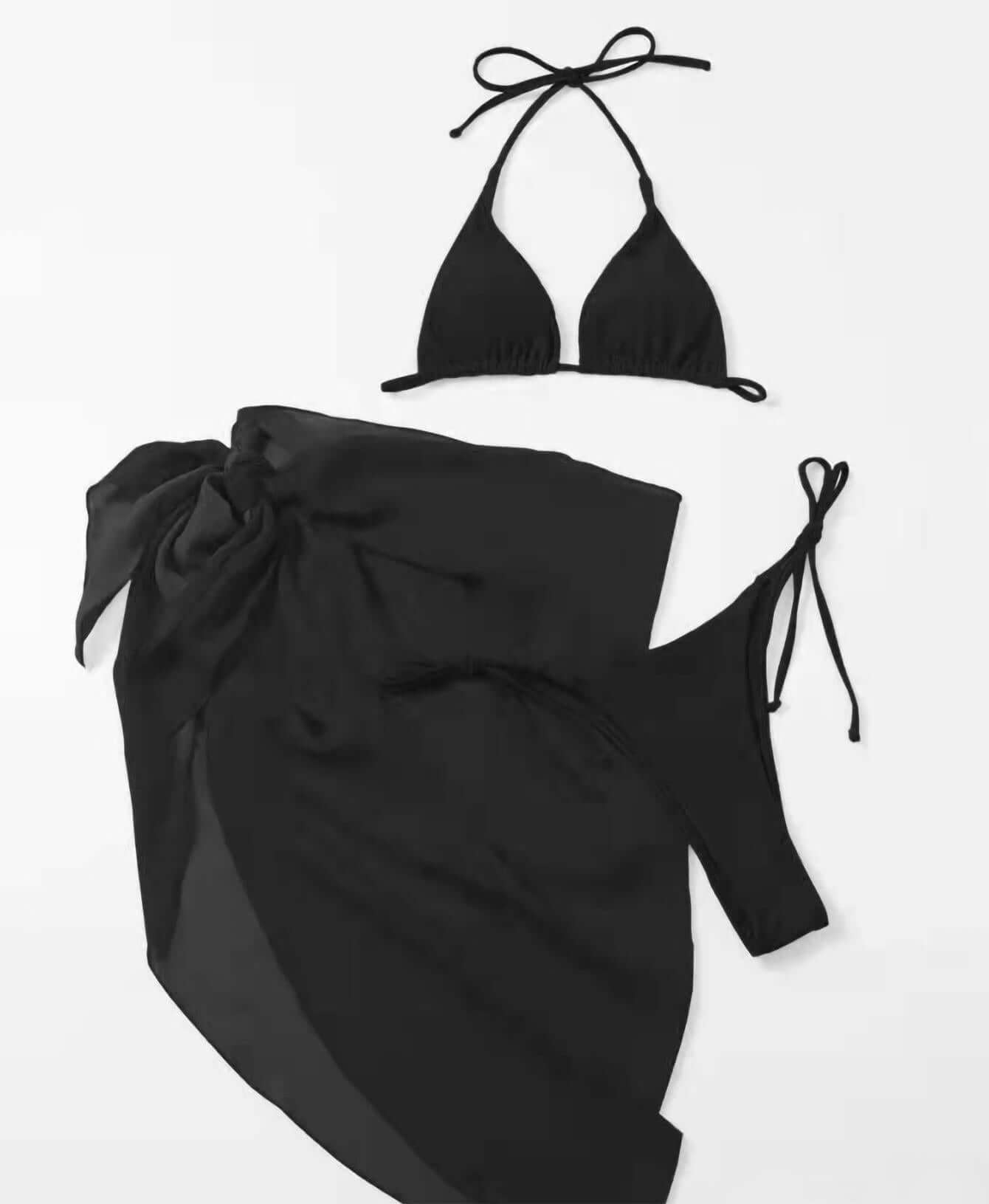 Bikini Sexy Solid Color Swimwear Split Spring Bikini Three Piece Swimsuit - Alyas Rasooli