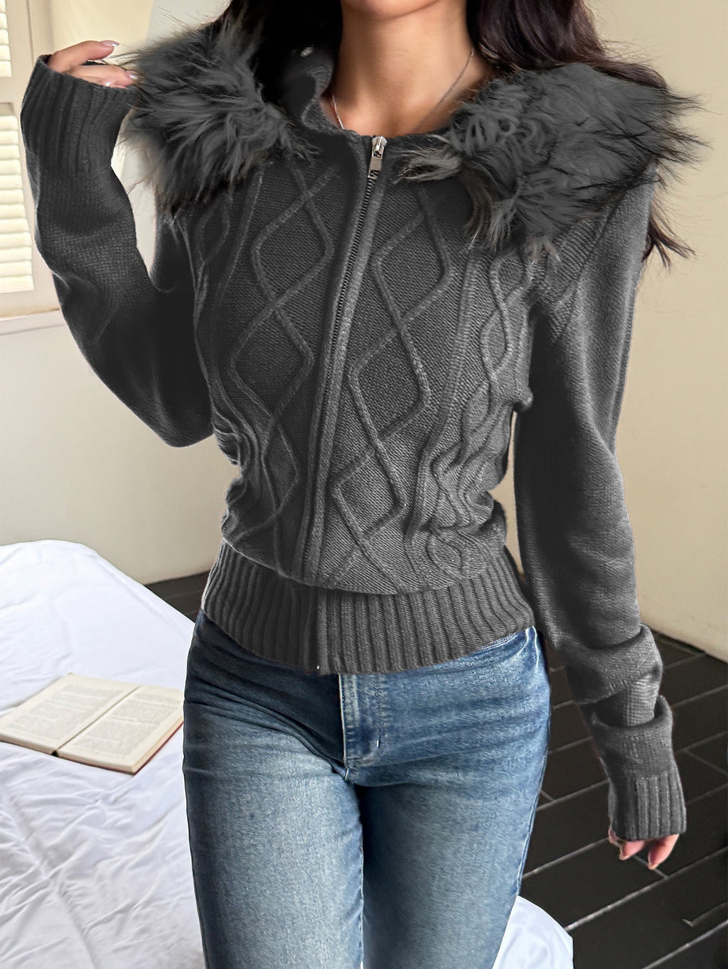 Casual Plush Long Sleeve Sweater Coat Sweaters Women Clothing Autumn Winter - Alyas Rasooli
