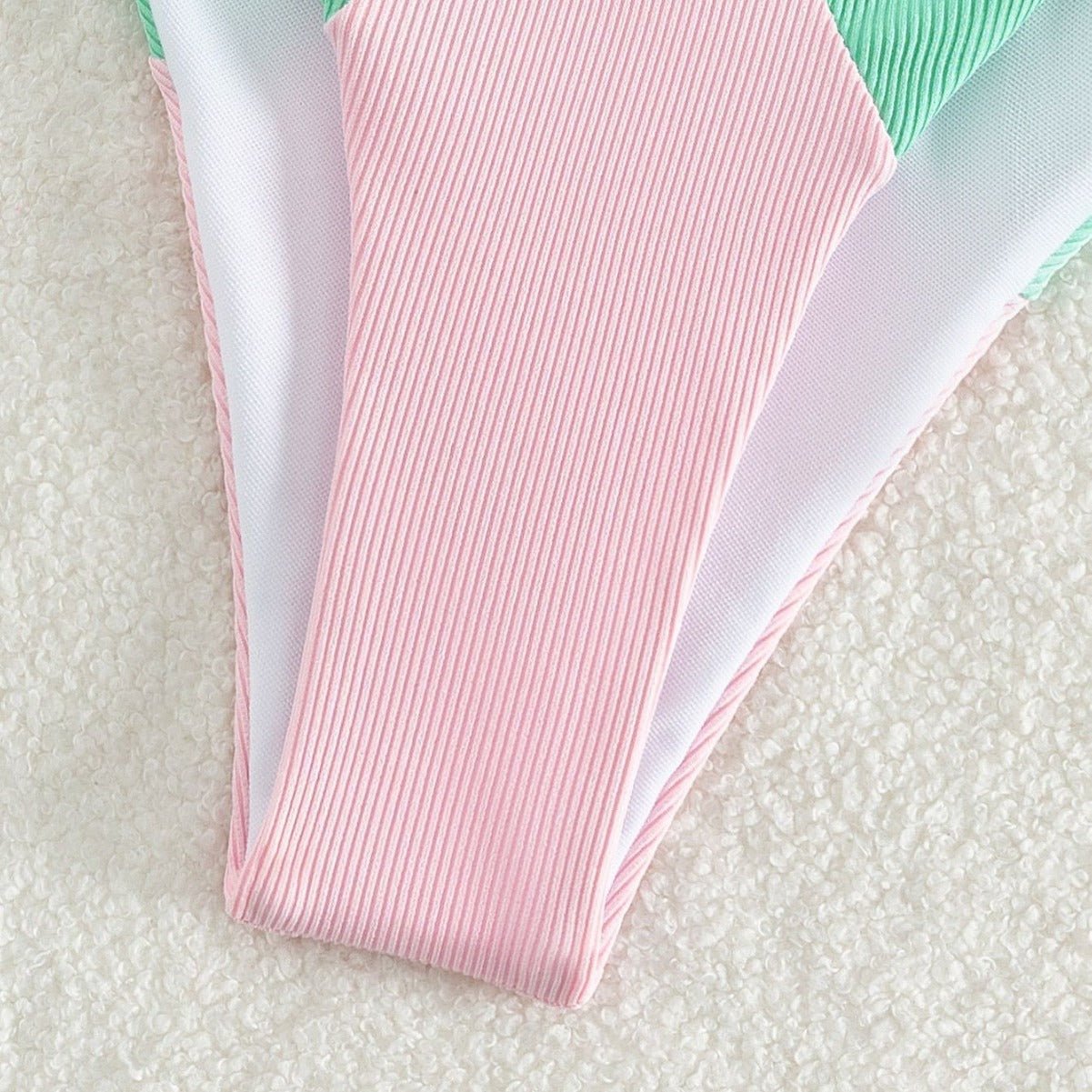 Color Matching Lace up Sunken Stripe High Waist Bikini Sexy Split Swimsuit - Alyas Rasooli