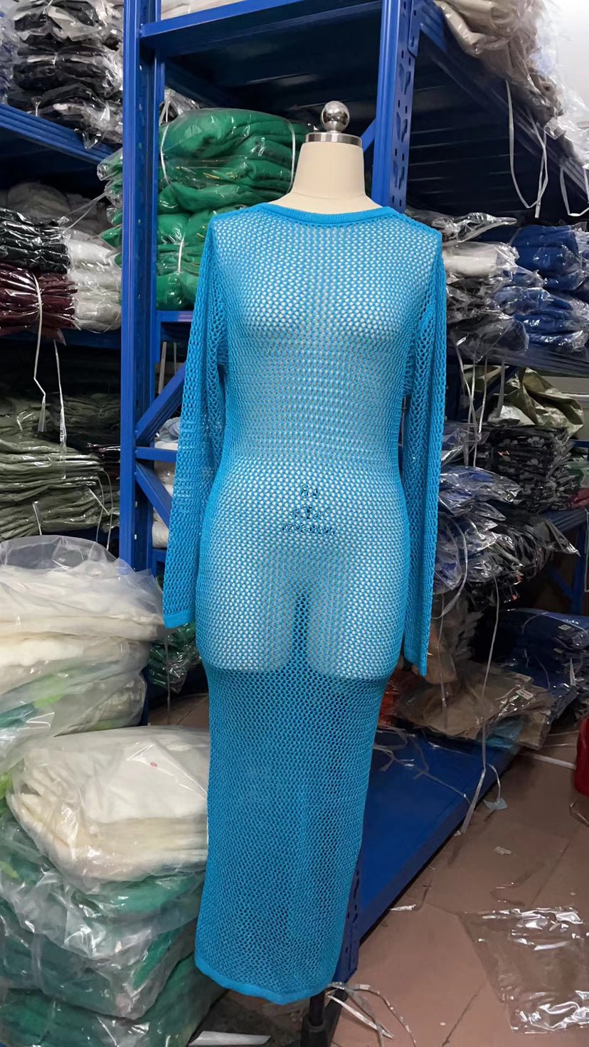 Knitted Hollow Out Cutout out See through Backless Dress Sexy Two Way Seaside Vacation Sun Protection Dress for Women - Alyas Rasooli