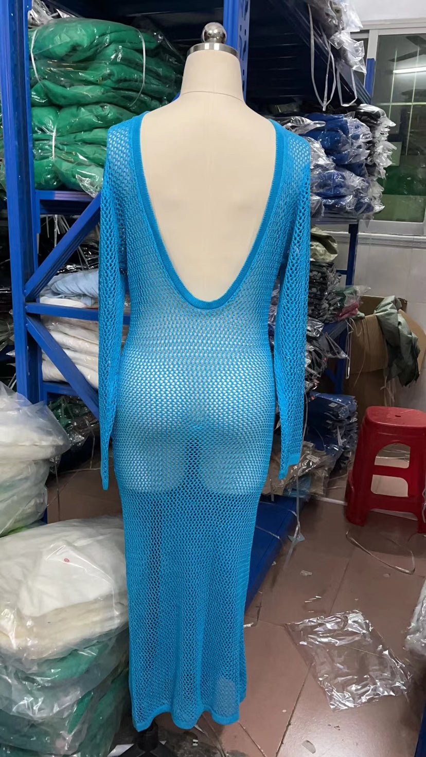 Knitted Hollow Out Cutout out See through Backless Dress Sexy Two Way Seaside Vacation Sun Protection Dress for Women - Alyas Rasooli