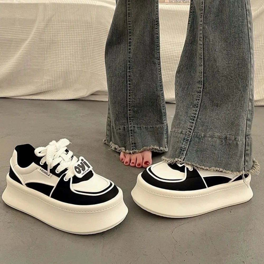 Lace Up Round Toe Platform Sneakers