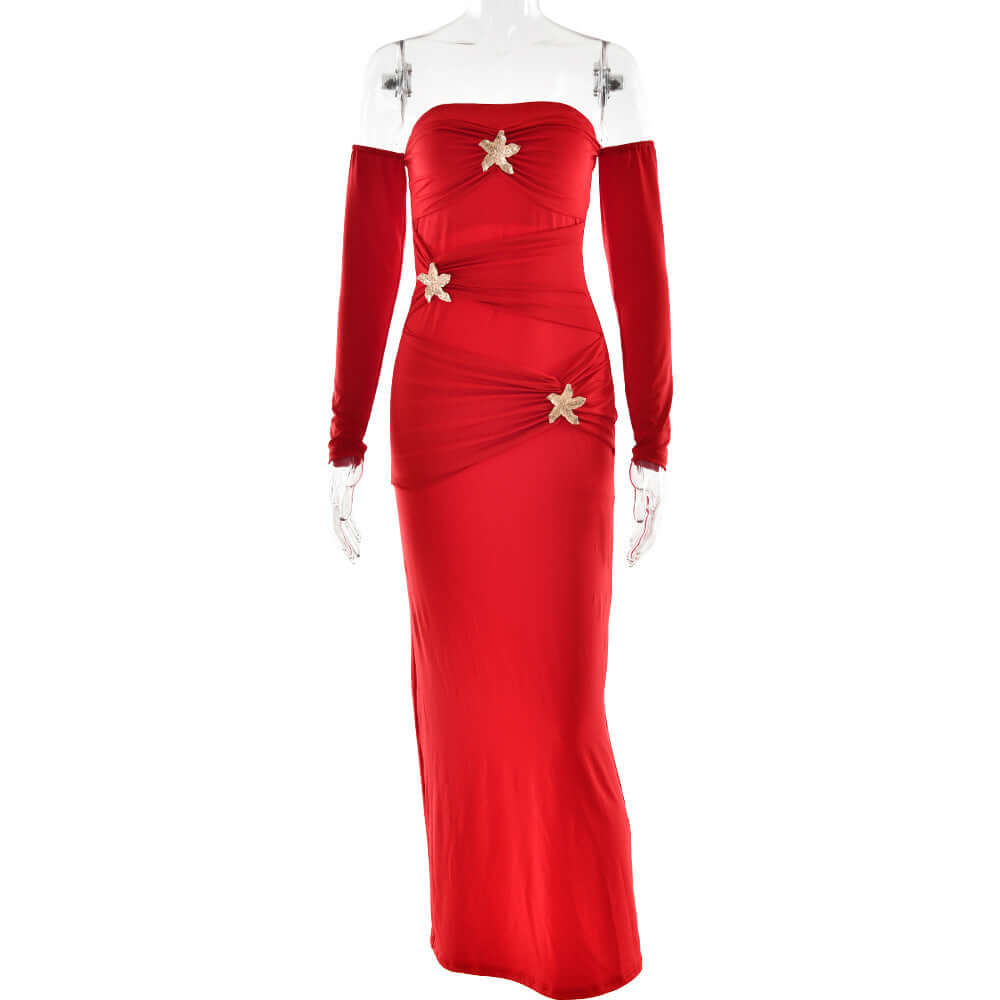 Pleated Long Sleeved Women Dress Fashionable Sexy Sheath Slim Fit Dress - Alyas Rasooli