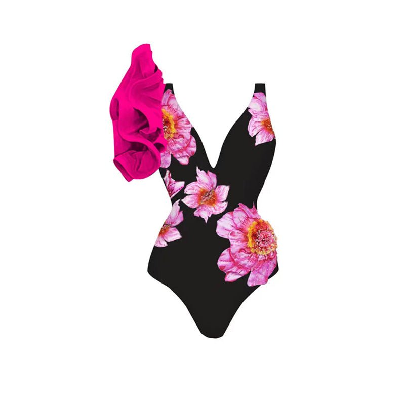 Printing One Piece Women Swimwear Suit European, French Retro Cover Belly Slimming Swimsuit - Alyas Rasooli