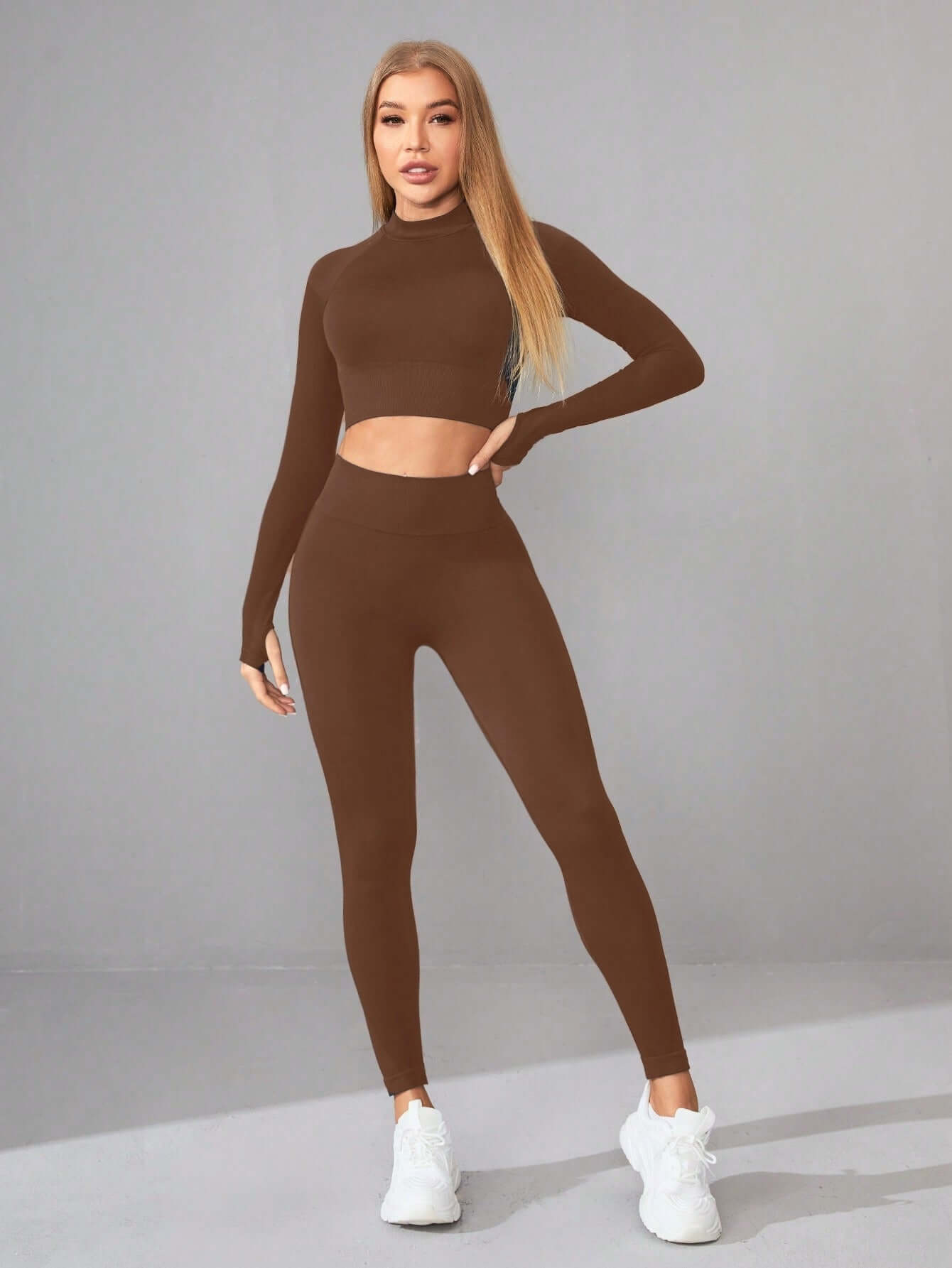 Seamless Yoga Clothes Women Long Sleeved Sports Top High Waist Hip Lift Sports Tights Trousers Set - Alyas Rasooli