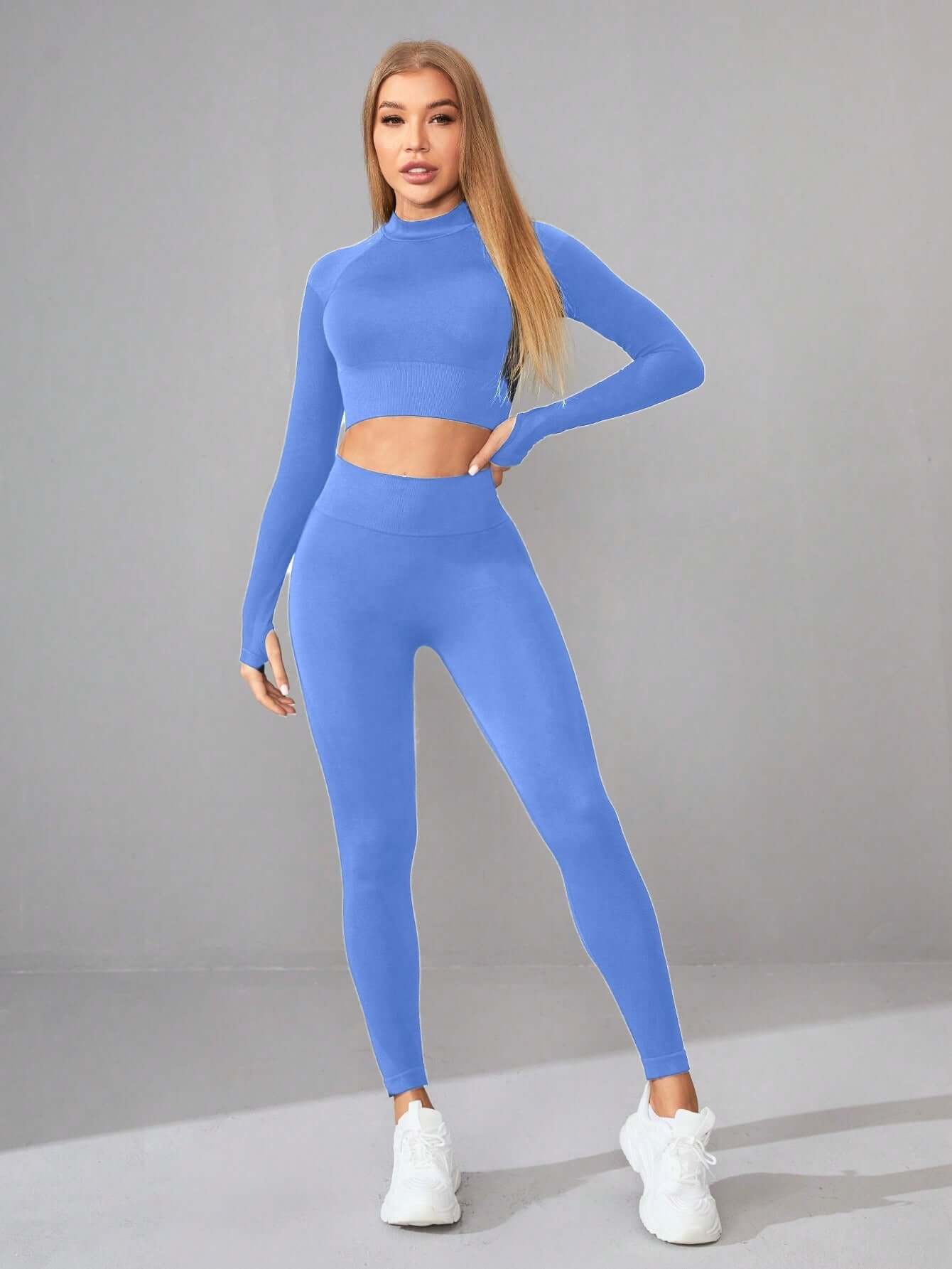 Seamless Yoga Clothes Women Long Sleeved Sports Top High Waist Hip Lift Sports Tights Trousers Set - Alyas Rasooli
