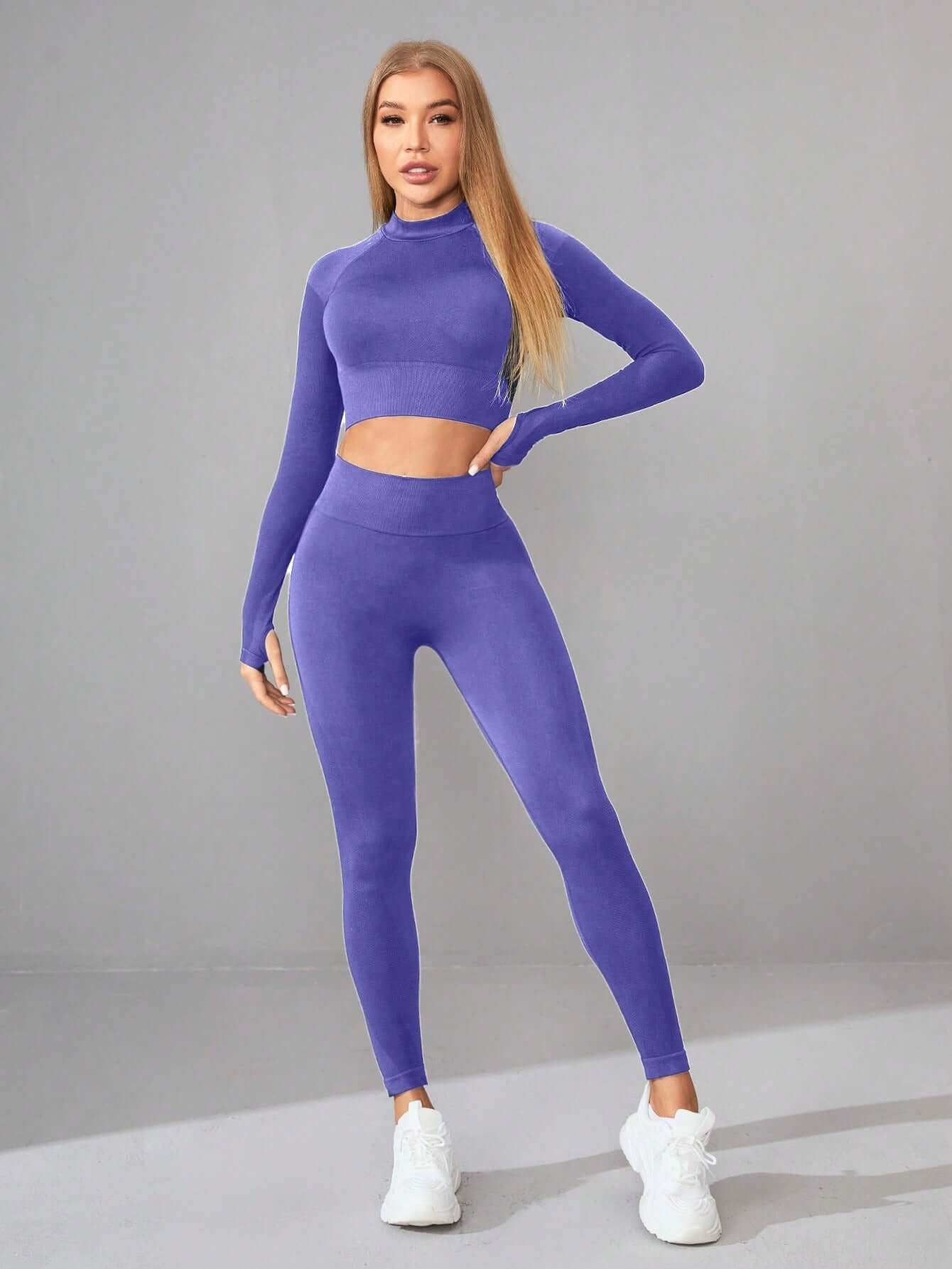 Seamless Yoga Clothes Women Long Sleeved Sports Top High Waist Hip Lift Sports Tights Trousers Set - Alyas Rasooli