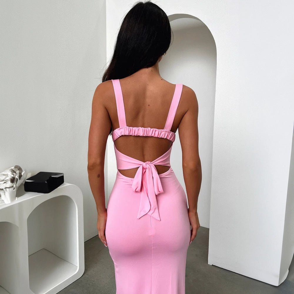 Summer Slim Fit Elegance Sleeveless Split Backless Sling Sheath Women Clothing Dress - Alyas Rasooli