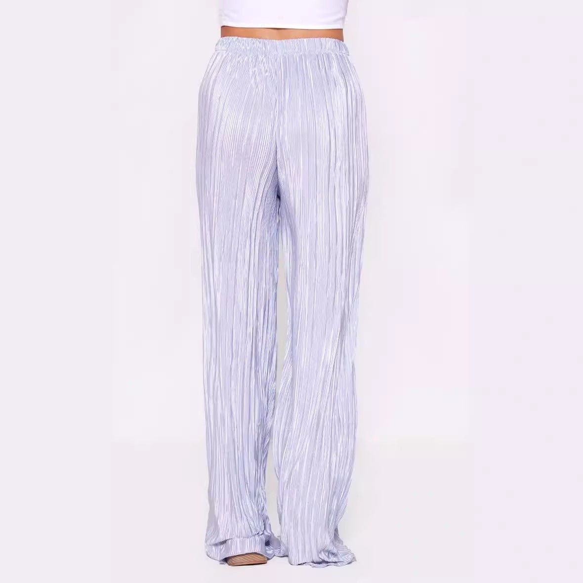 Summer Women Wide Leg Pants High Grade Luxury Pleated Satin Flash Casual Pants - Alyas Rasooli