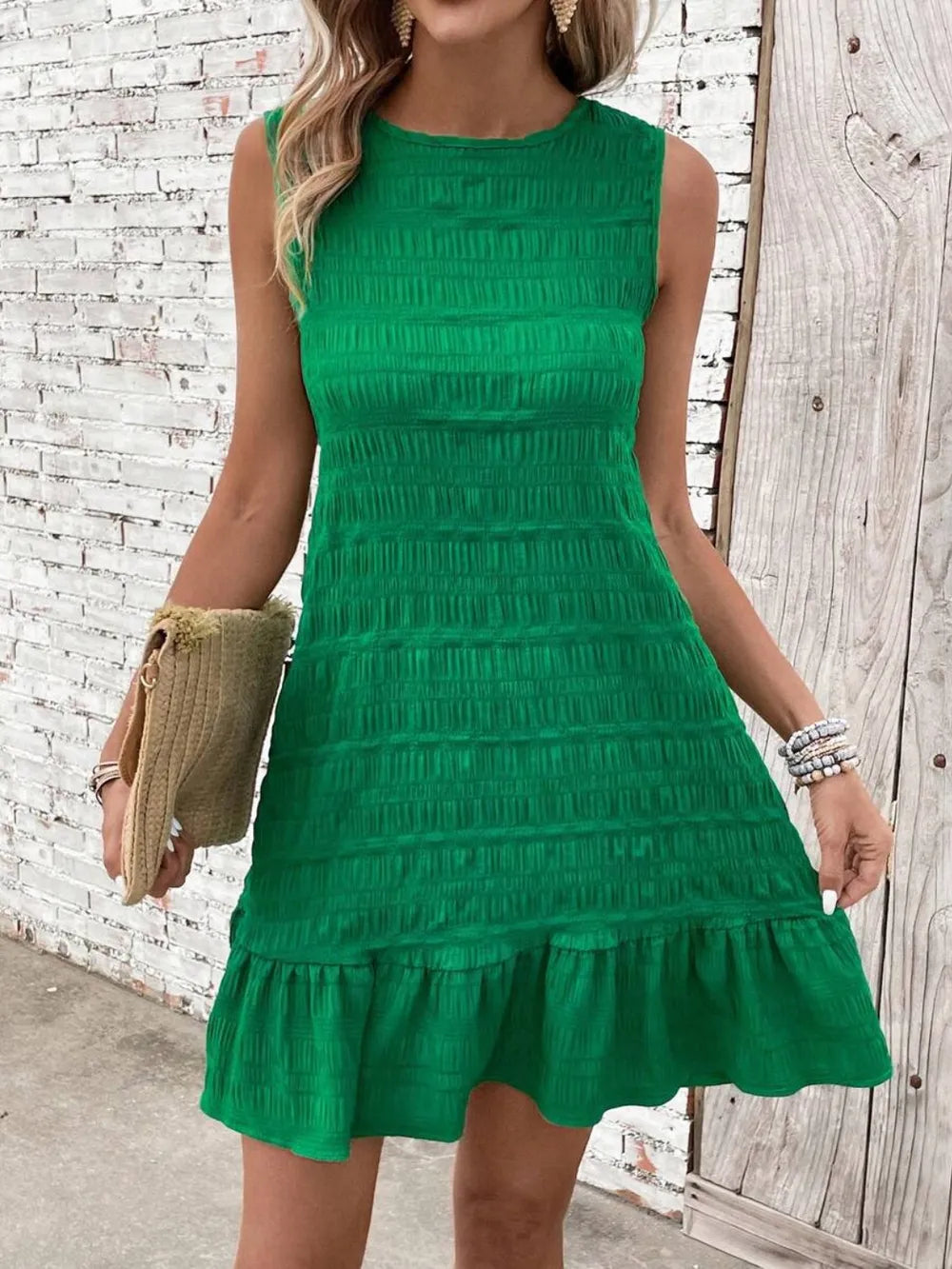 Tank top back lace up dress casual solid color