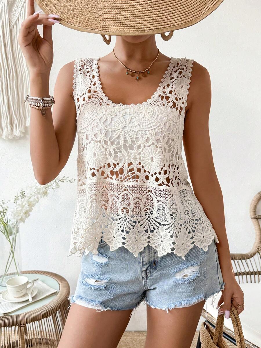 Women Knitted Openwork Halter Top - Alyas Rasooli