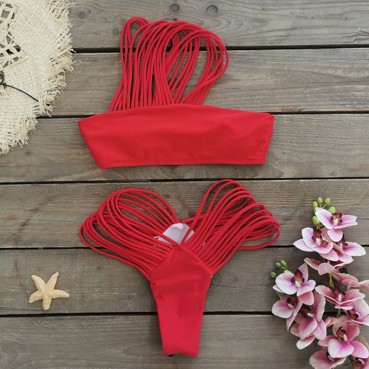 Women One Shoulder Tube Top Solid Color Split Swimsuit Sexy Bikini Bikini - Alyas Rasooli