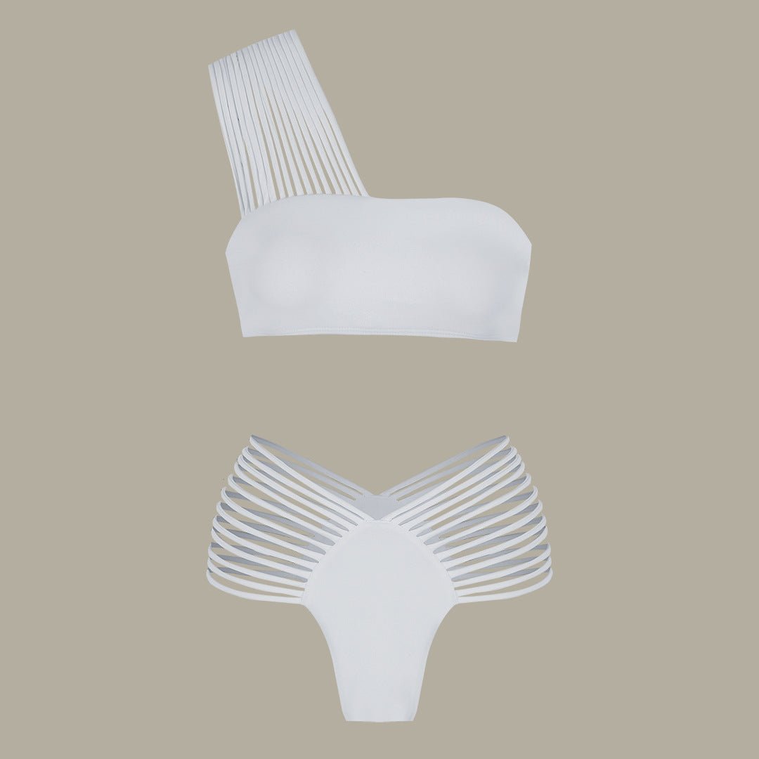 Women One Shoulder Tube Top Solid Color Split Swimsuit Sexy Bikini Bikini - Alyas Rasooli